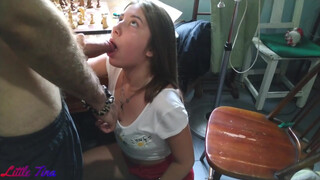 Student girl still snooping under the teacher's desk